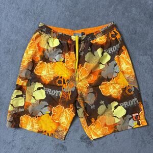 Y2K Board Surf Shorts Protest Men XL Relaxed Fit Lined Swim Trunks Orange Floral